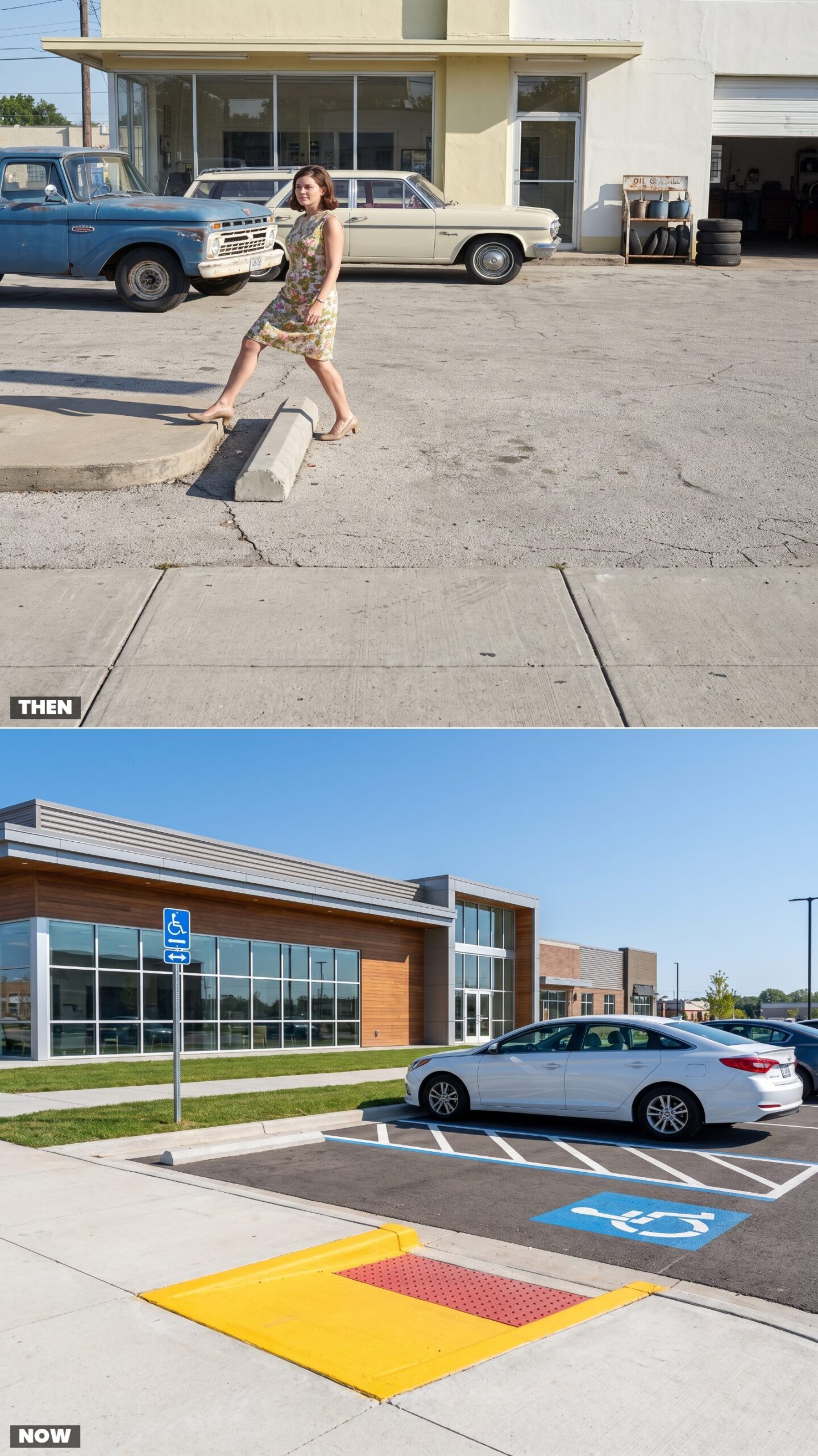 Unmarked Parking Areas vs. Accessible Spaces and Curb Ramps