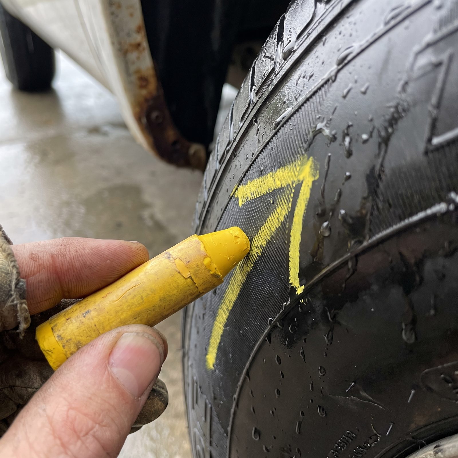 Wax Tire-Marking Crayon That Writes on Wet Rubber