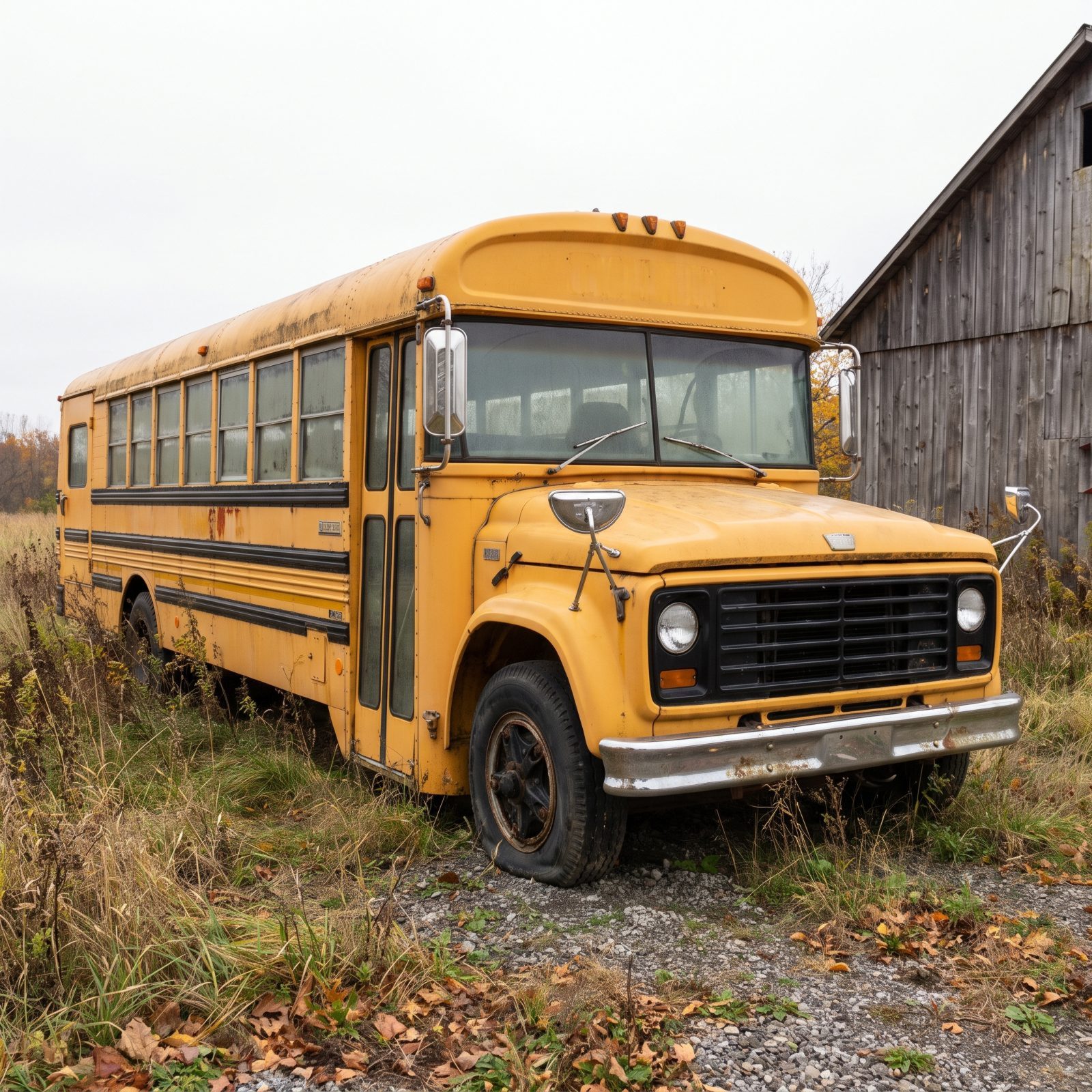 We Took This Photo of a Rusted 1970s School Bus and Transformed It Into a One-Bedroom Home With a Rooftop Deck: 24 Before & Afters - Before