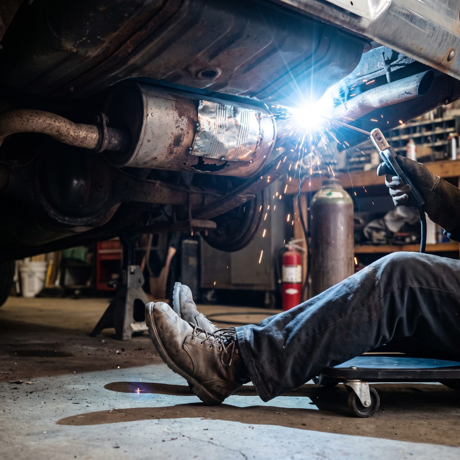 Welding an Exhaust Patch Over a Rusted-Out Muffler